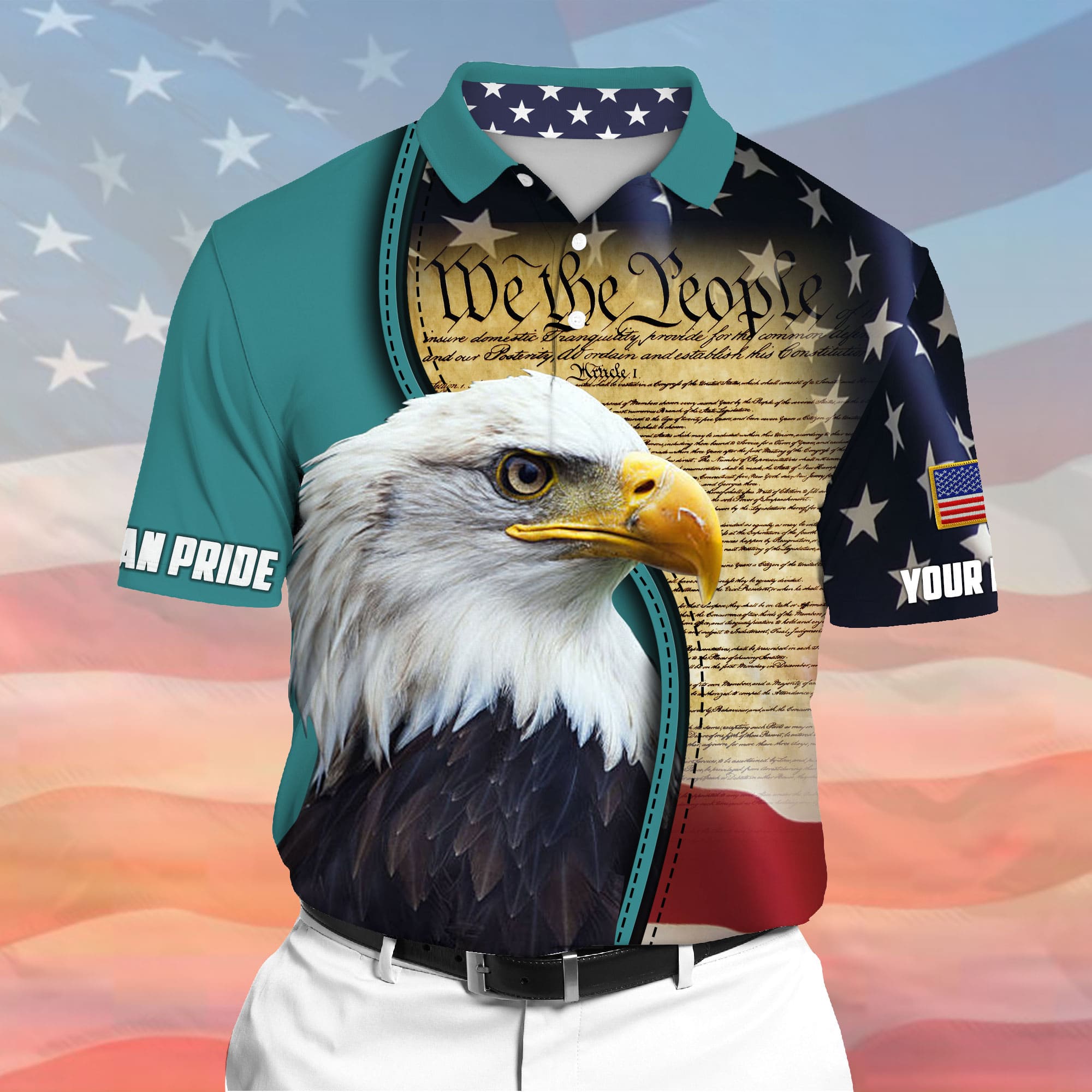 Premium We The People, American Eagle Patriotism 3D Polo Multicolor Personalized