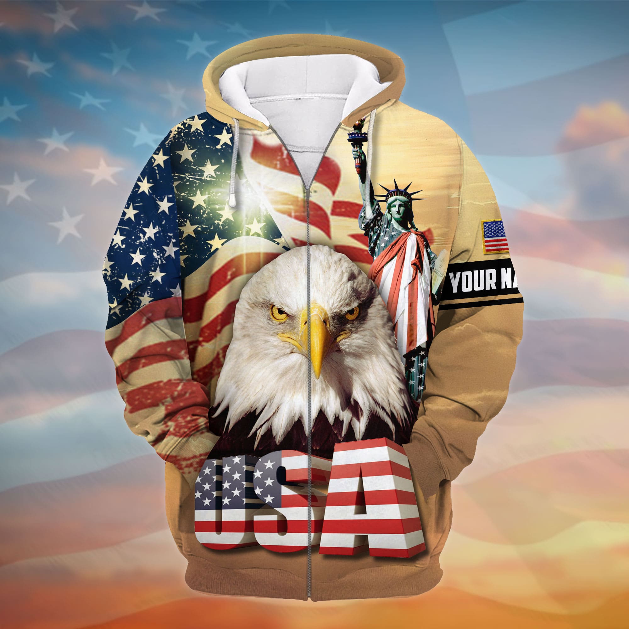 The Unique USA Eagle Patriotism 3D Zip Hoodie Printed Personalized