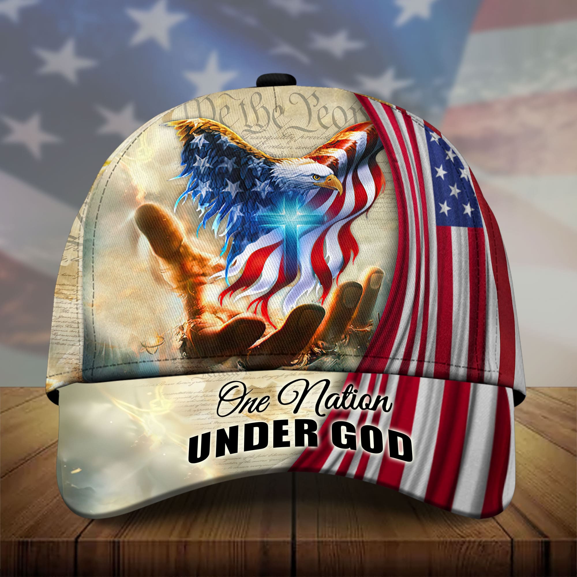 Premium Unique Eagle One Nation Under God 3D Clothing Personalized Combo Hawaiian Shirt And Cap