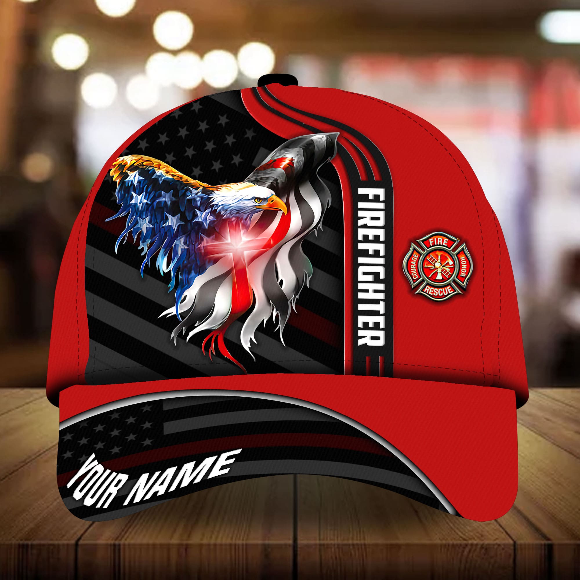 Premium Red Eagle Firefighter 3D Hats Printed Personalized