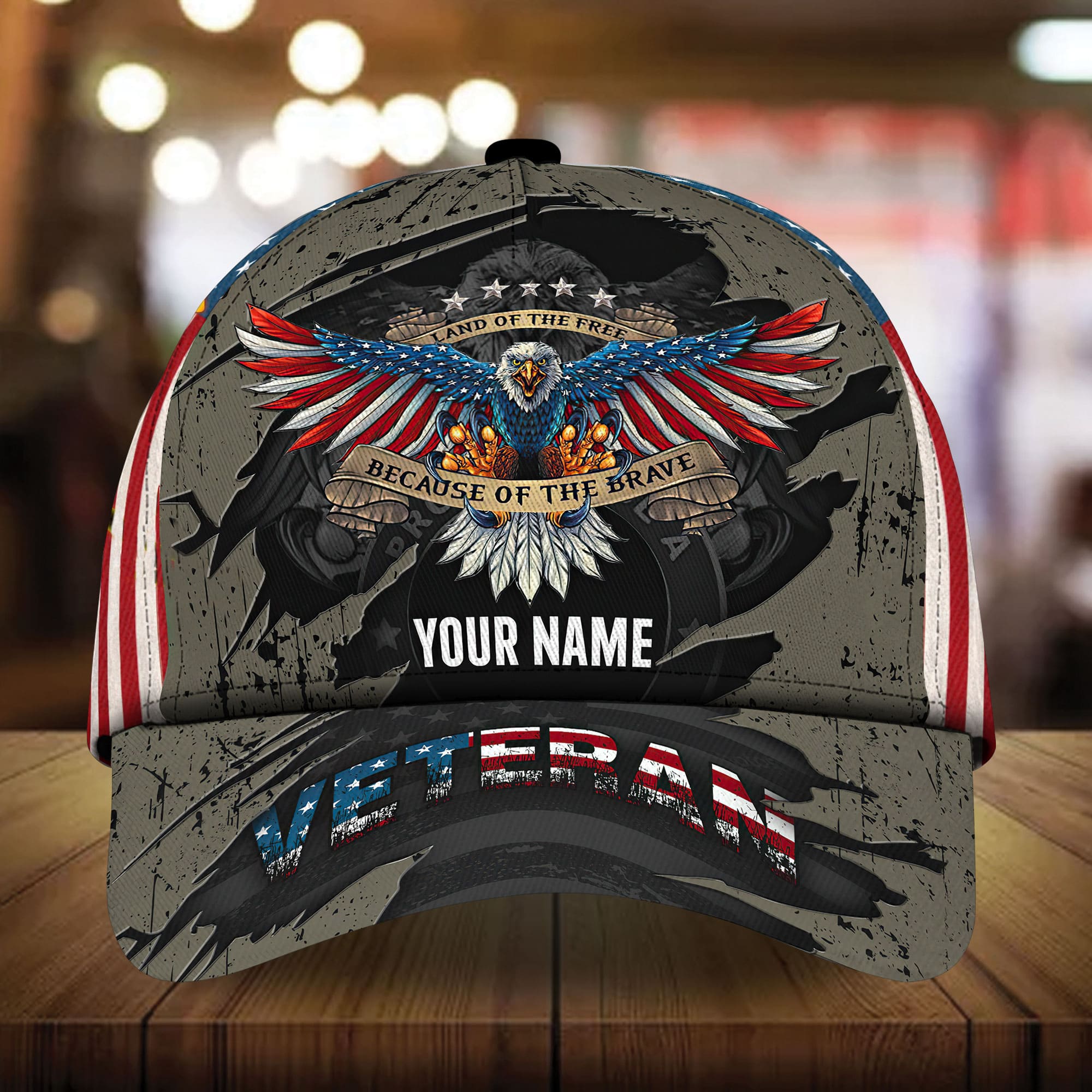 Premium Eagle US Veteran 3D Hats Cracked Camo Personalized