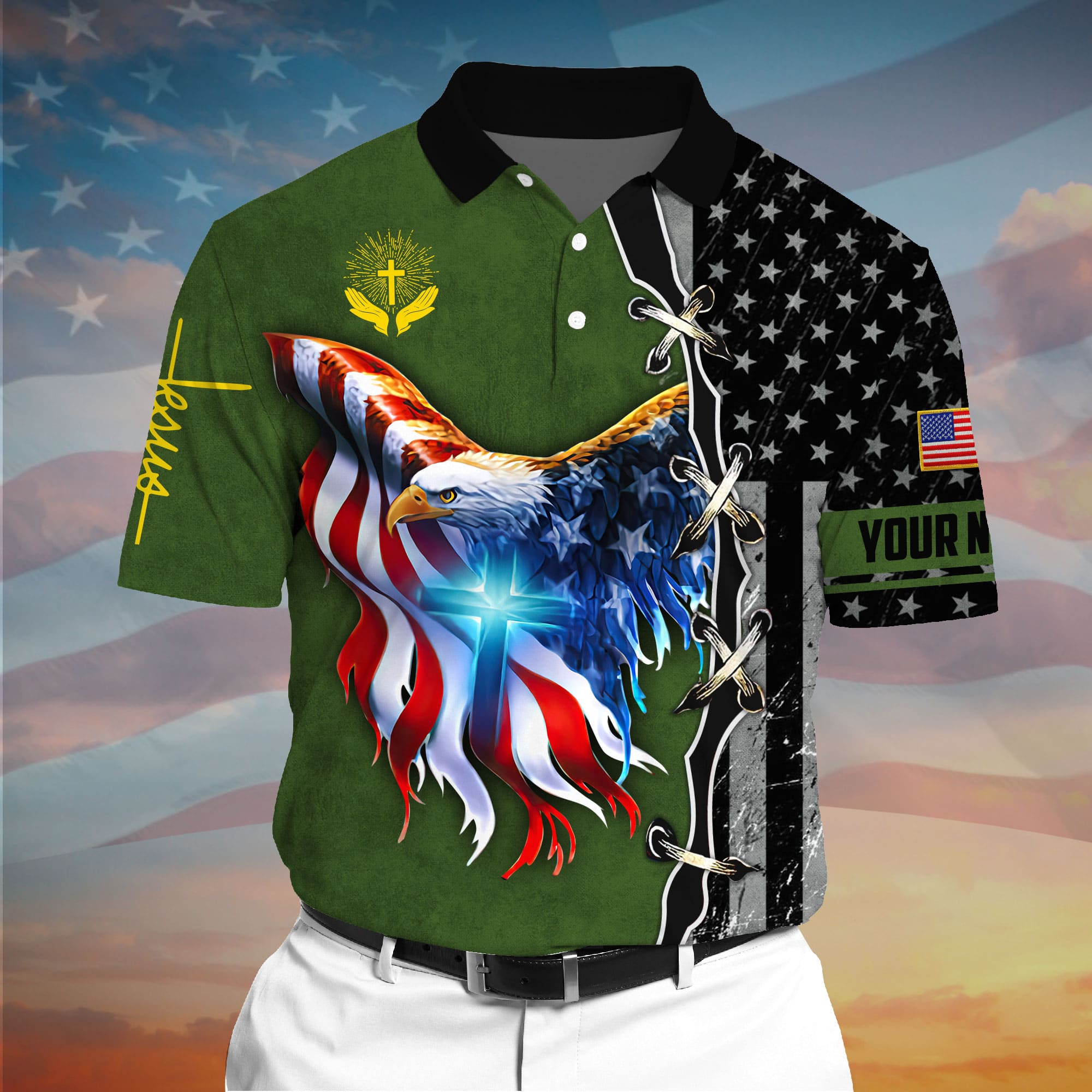 Premium American Eagle Patriotic 3D Polo AOP Multicolor Personalized