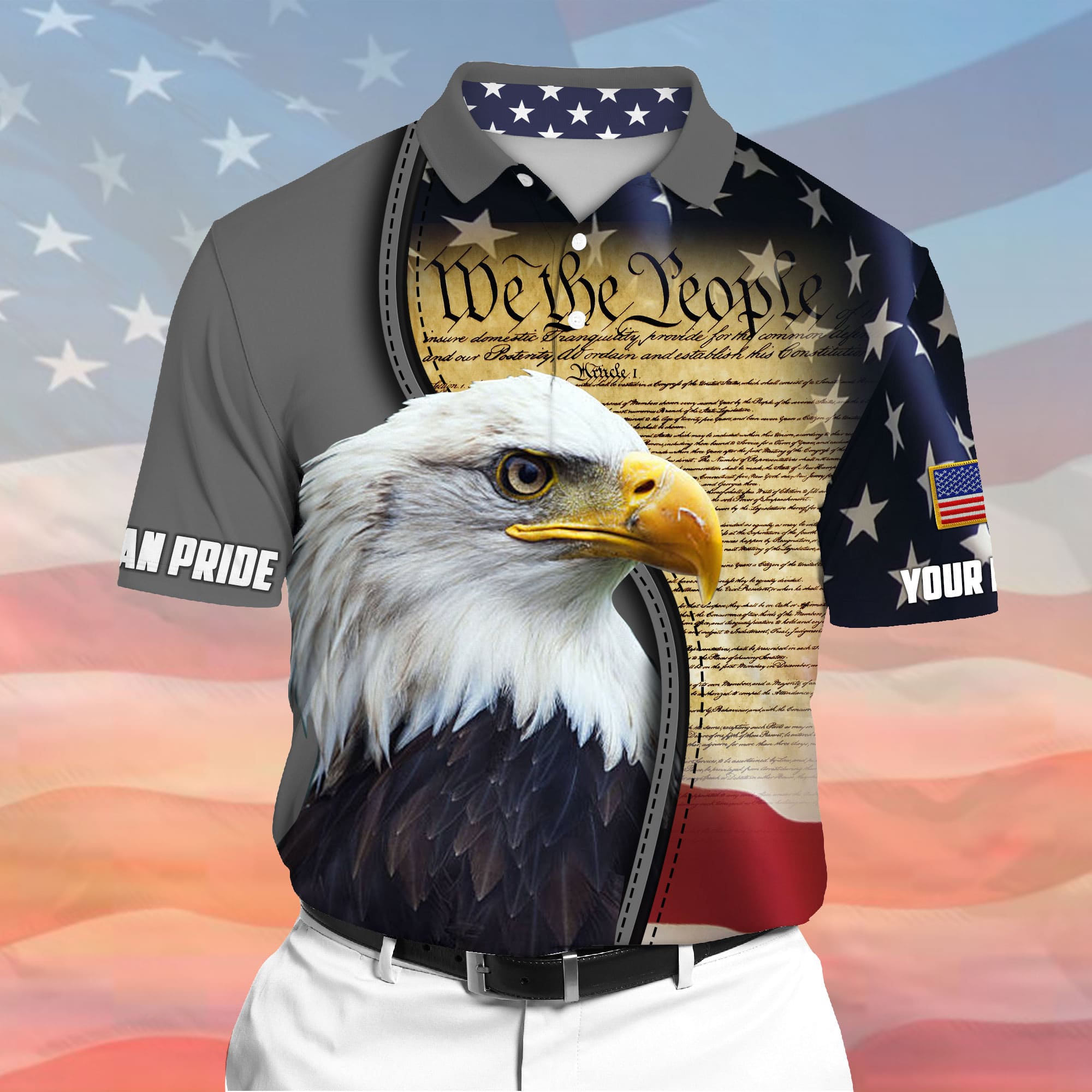 Premium We The People, American Eagle Patriotism 3D Polo Multicolor Personalized