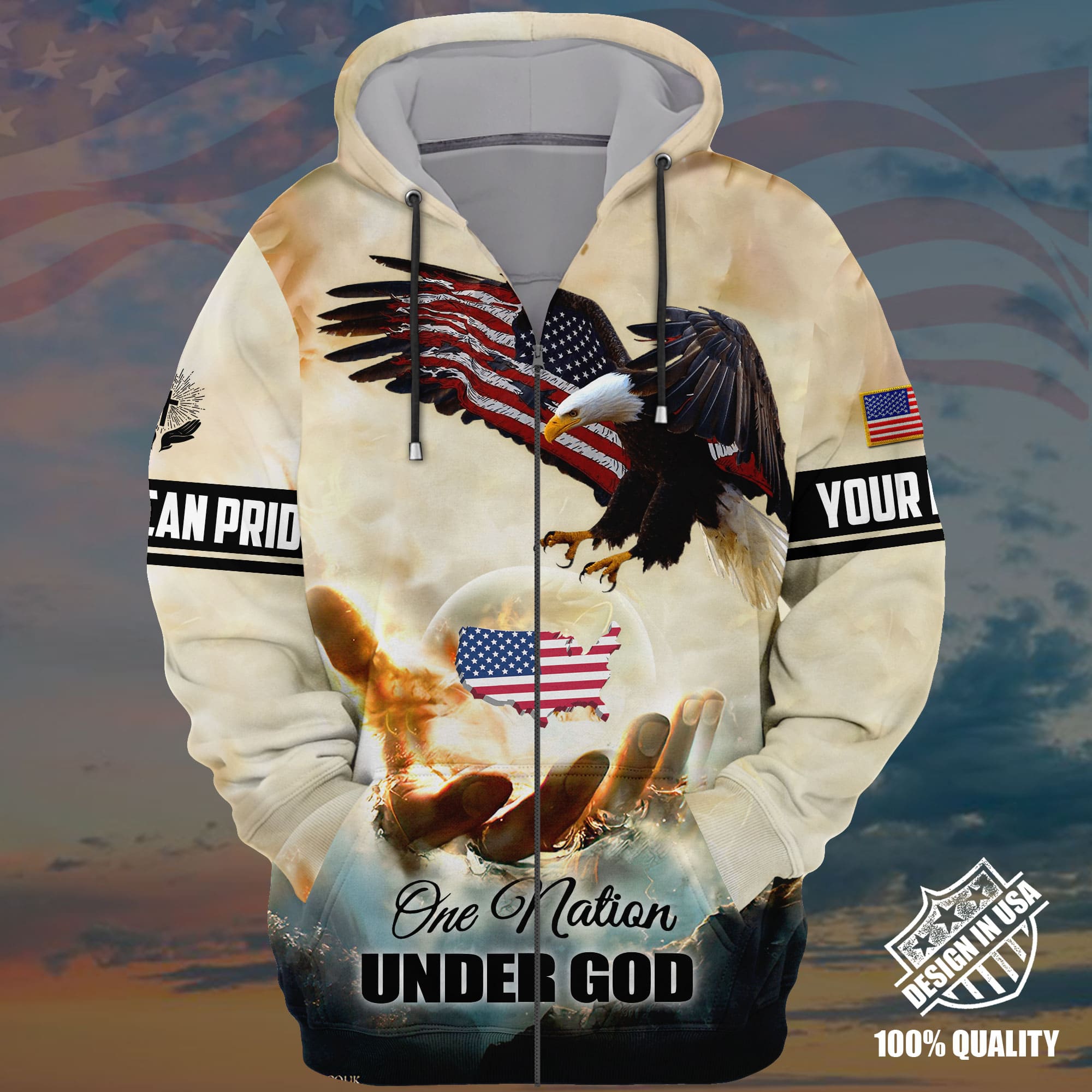 Premium America One Nation Under God, Eagle 3D Clothing Blue Personalized Combo Polo Shirt And Cap