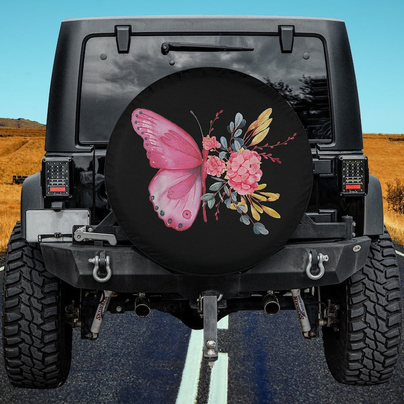 Butterfly Cherry Blossom Flowers Spare Tire Cover