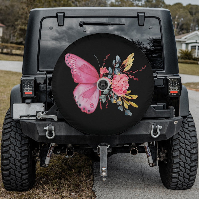 Butterfly Cherry Blossom Flowers Spare Tire Cover