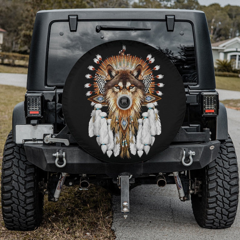 Native American Wolf Spare Tire Cover