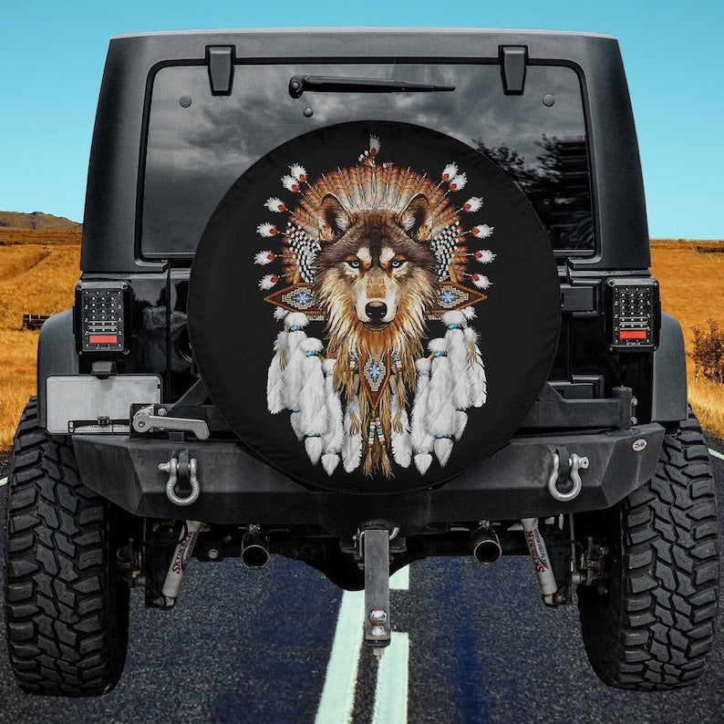 Native American Wolf Spare Tire Cover