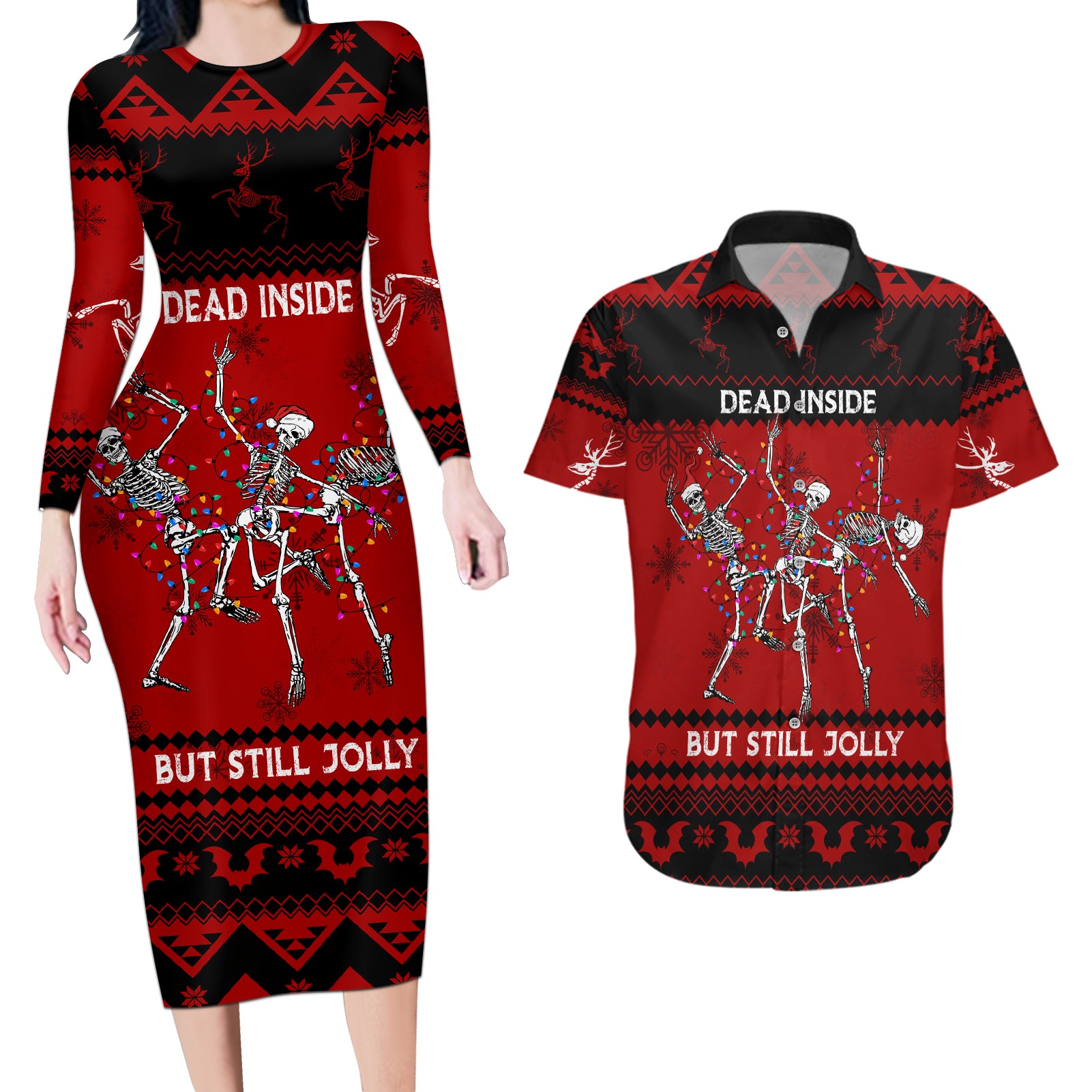 christmas-couples-matching-long-sleeve-bodycon-dress-and-hawaiian-shirt-jolly-skull-merry-creepmas