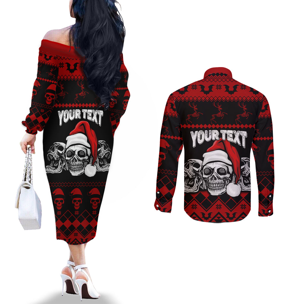 custom-christmas-couples-matching-off-the-shoulder-long-sleeve-dress-and-long-sleeve-button-shirt-gothic-skull-creepmas