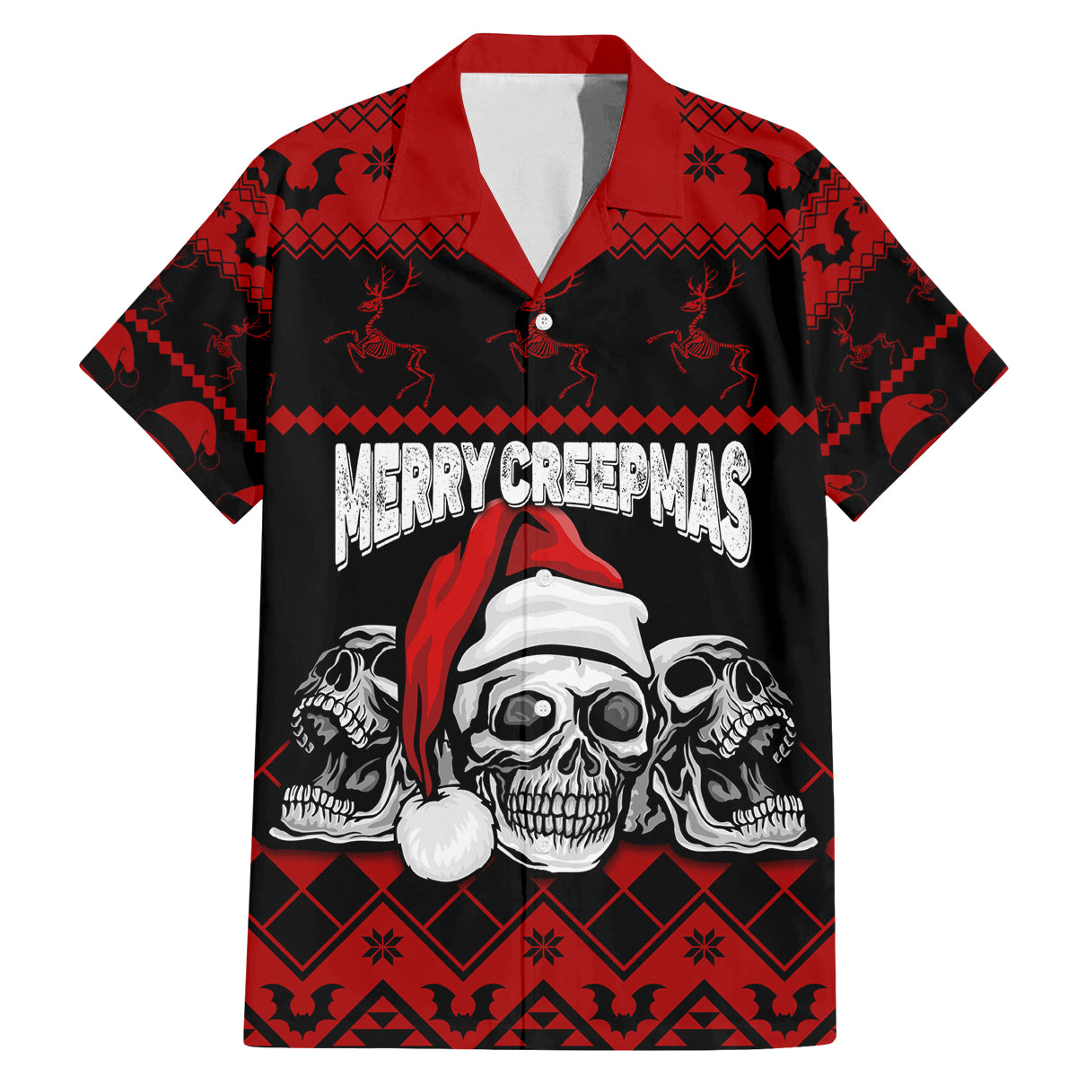 custom-christmas-family-matching-mermaid-dress-and-hawaiian-shirt-gothic-skull-creepmas