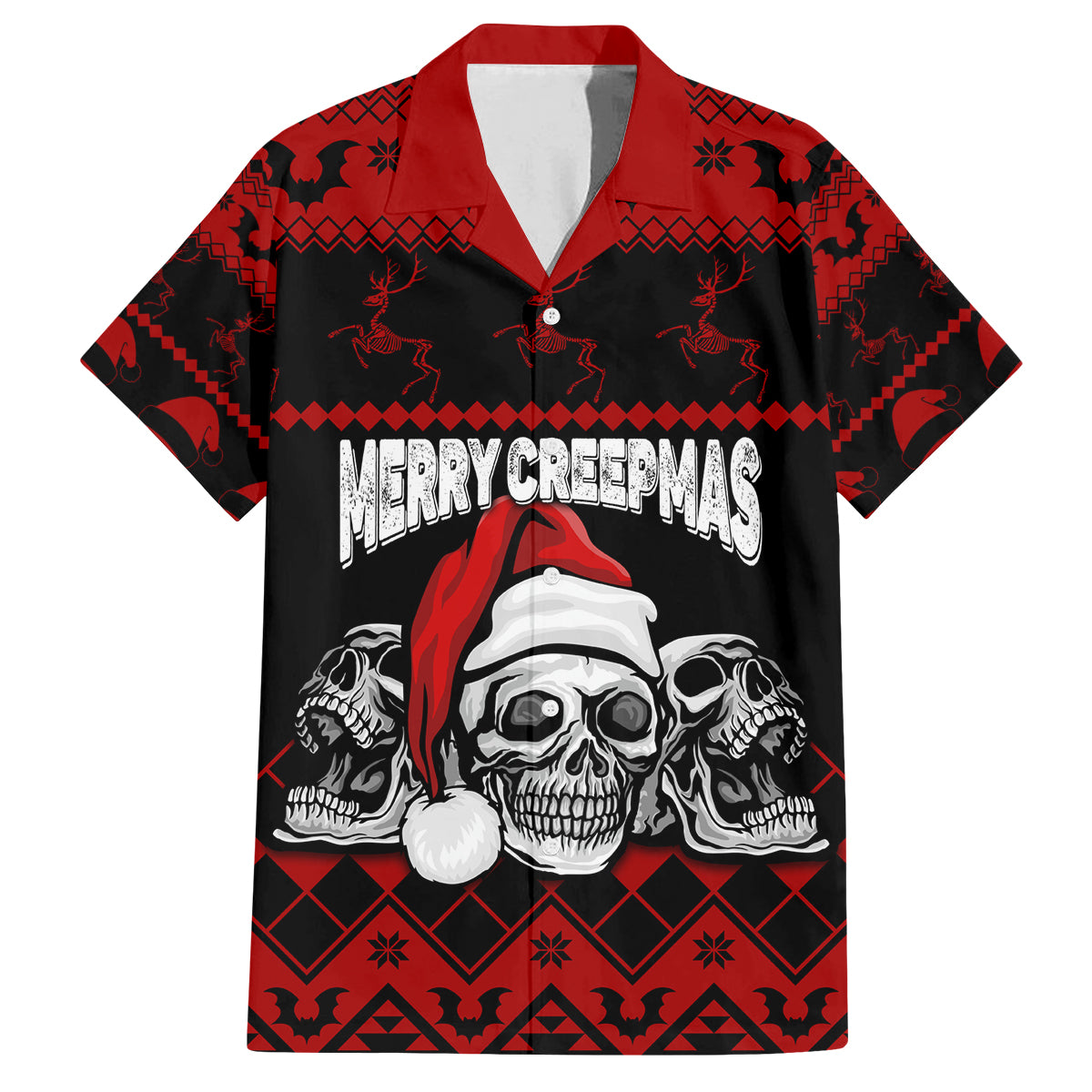 custom-christmas-family-matching-off-shoulder-short-dress-and-hawaiian-shirt-gothic-skull-creepmas