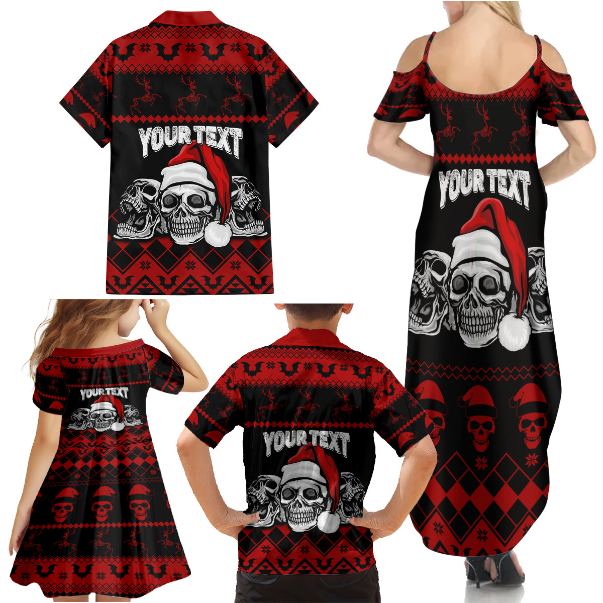 custom-christmas-family-matching-summer-maxi-dress-and-hawaiian-shirt-gothic-skull-creepmas
