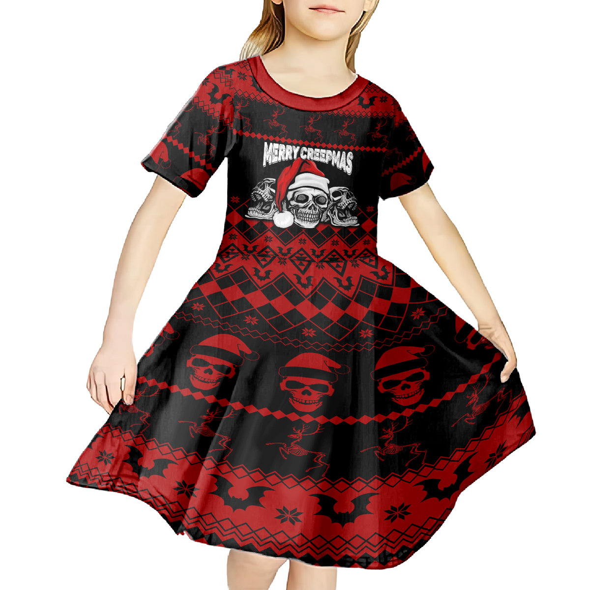 custom-christmas-kid-short-sleeve-dress-gothic-skull-creepmas