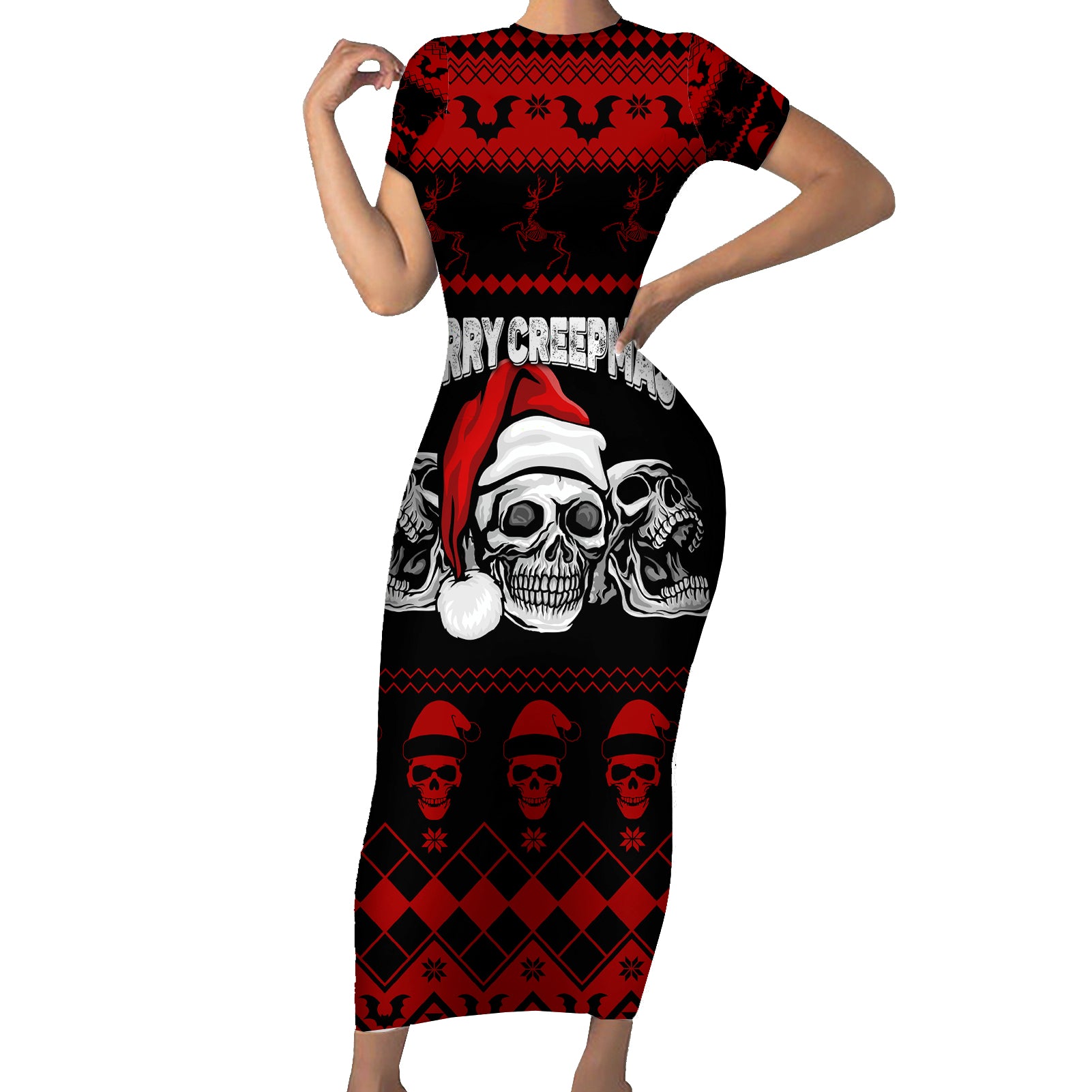 custom-christmas-short-sleeve-bodycon-dress-gothic-skull-creepmas