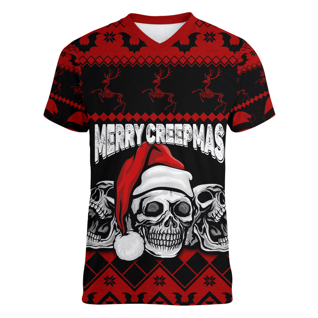 custom-christmas-women-v-neck-t-shirt-gothic-skull-creepmas
