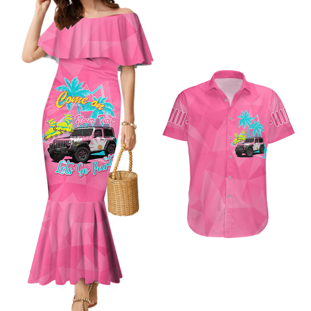 personalised-jeep-girl-couples-matching-mermaid-dress-and-hawaiian-shirt-doll-pink-party