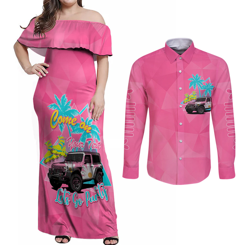 personalised-jeep-girl-couples-matching-off-shoulder-maxi-dress-and-long-sleeve-button-shirts-doll-pink-party