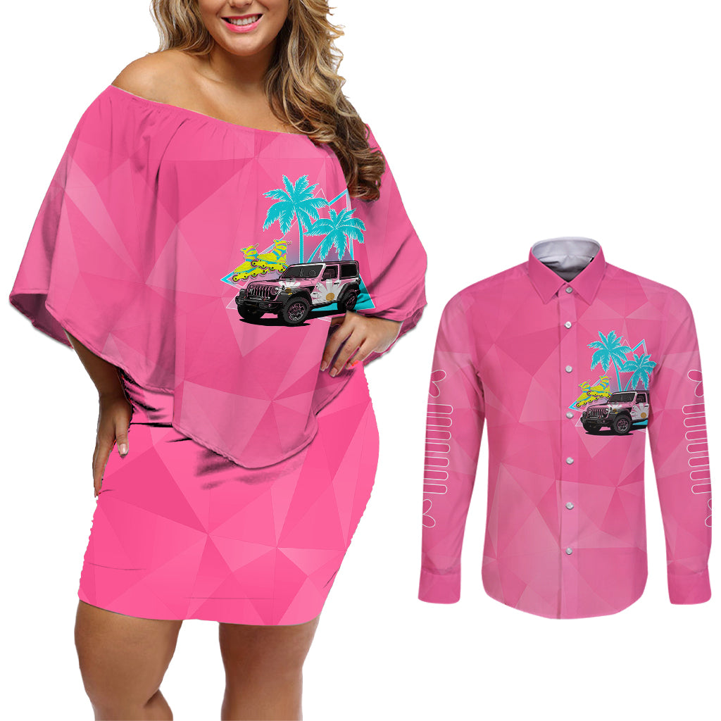 personalised-jeep-girl-couples-matching-off-shoulder-short-dress-and-long-sleeve-button-shirts-doll-pink-party