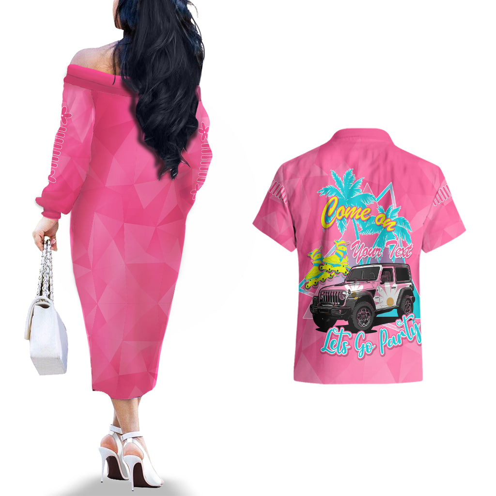 personalised-jeep-girl-couples-matching-off-the-shoulder-long-sleeve-dress-and-hawaiian-shirt-doll-pink-party