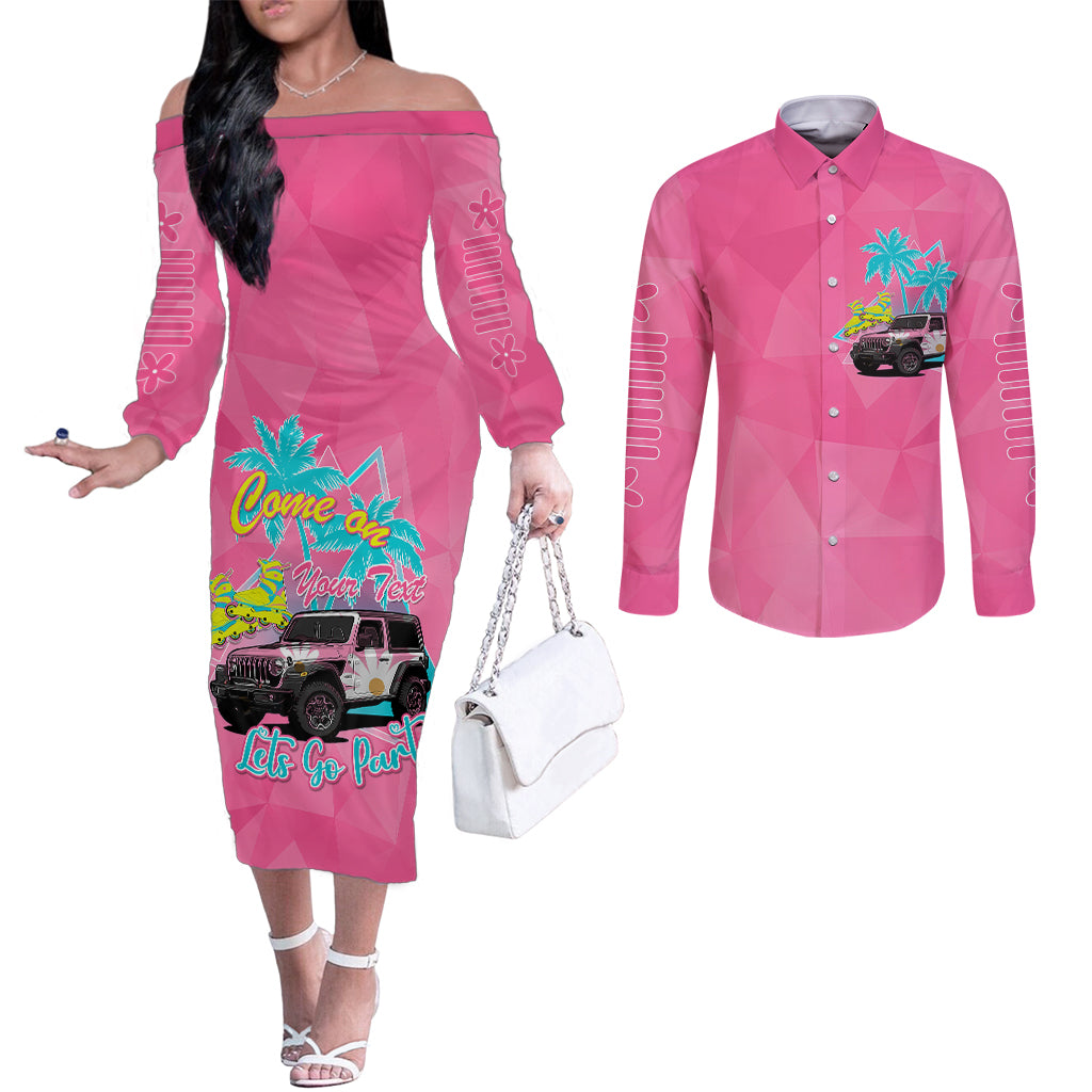 personalised-jeep-girl-couples-matching-off-the-shoulder-long-sleeve-dress-and-long-sleeve-button-shirts-doll-pink-party