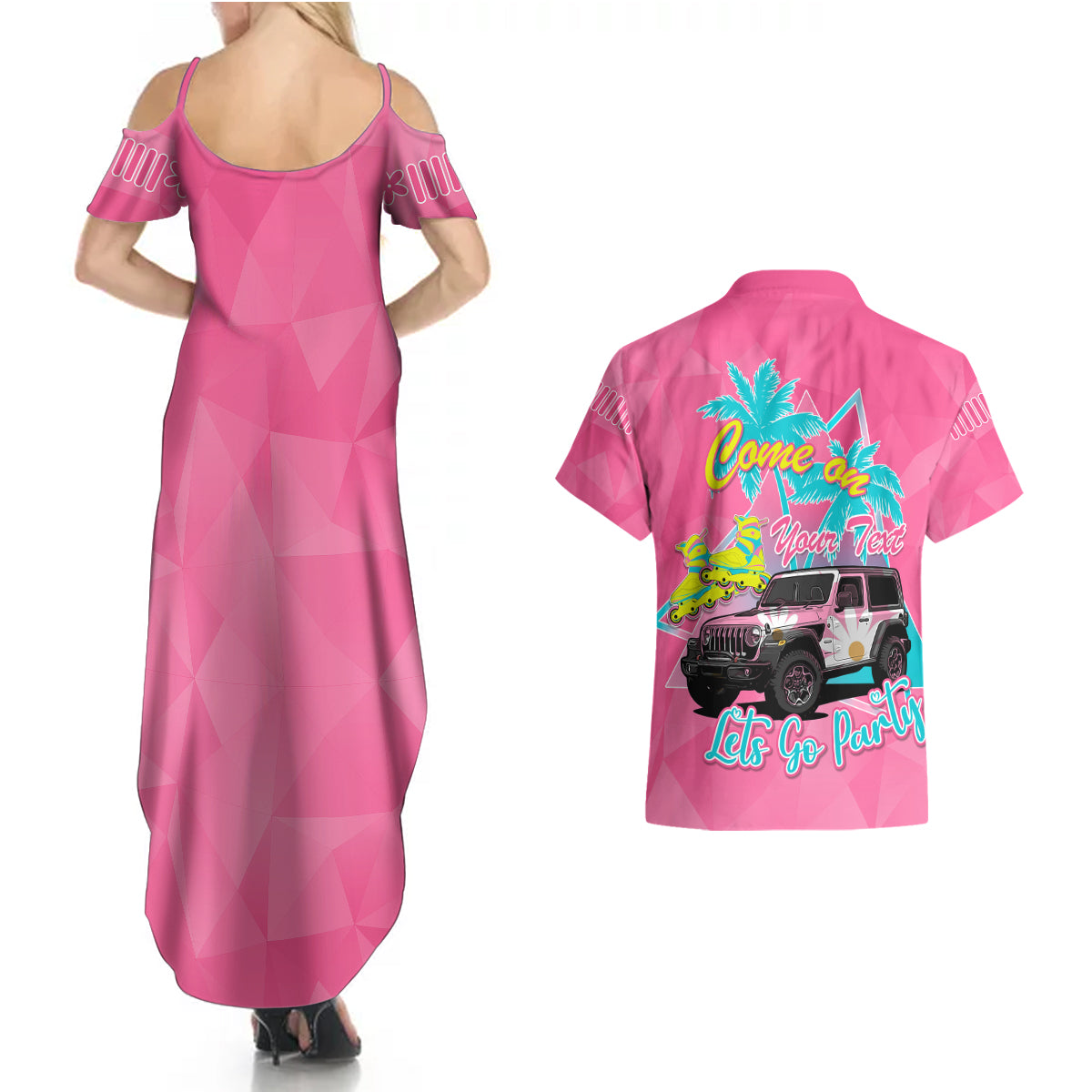 personalised-jeep-girl-couples-matching-summer-maxi-dress-and-hawaiian-shirt-doll-pink-party