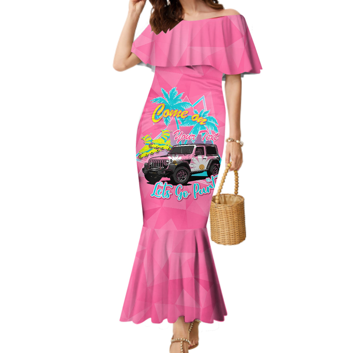 personalised-jeep-girl-mermaid-dress-doll-pink-party