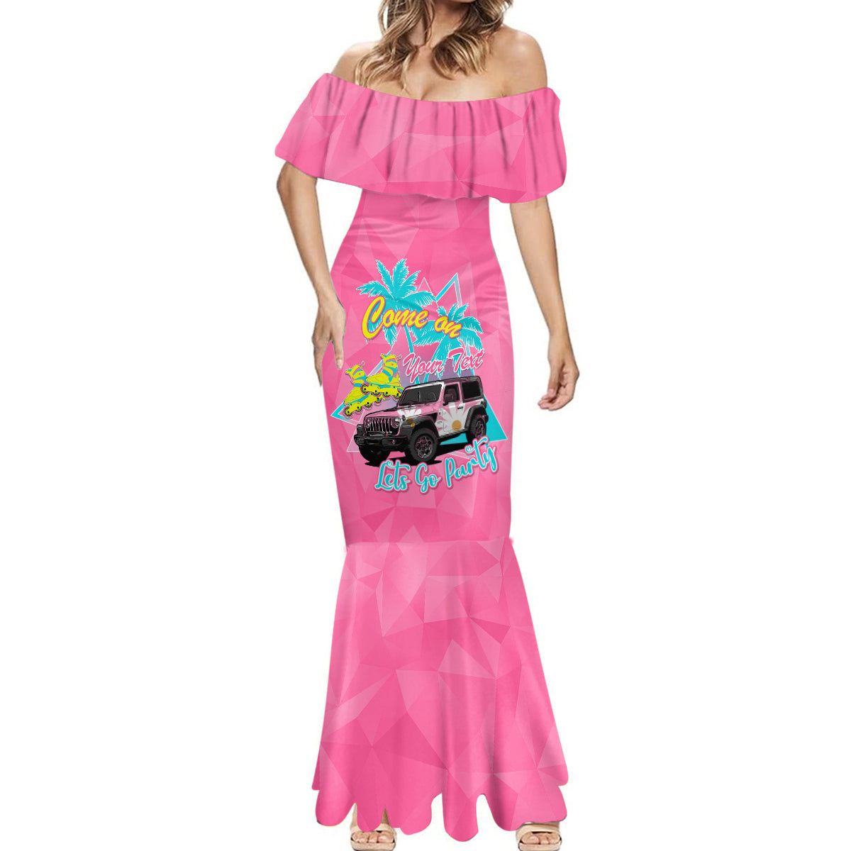 personalised-jeep-girl-mermaid-dress-doll-pink-party