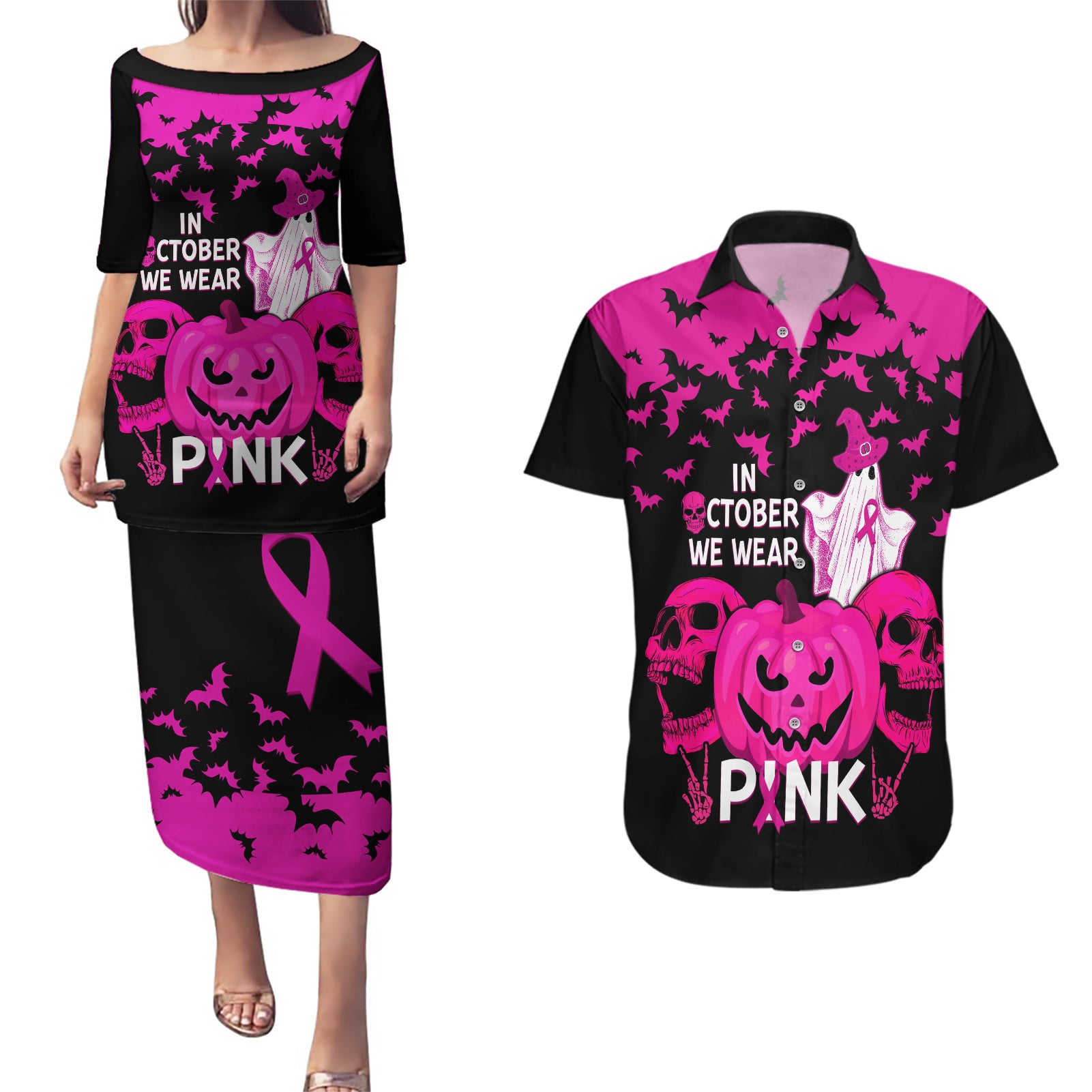 in-october-we-wear-pink-breast-cancer-couples-matching-puletasi-dress-and-hawaiian-shirt-halloween-skull-with-pumkin-black-version