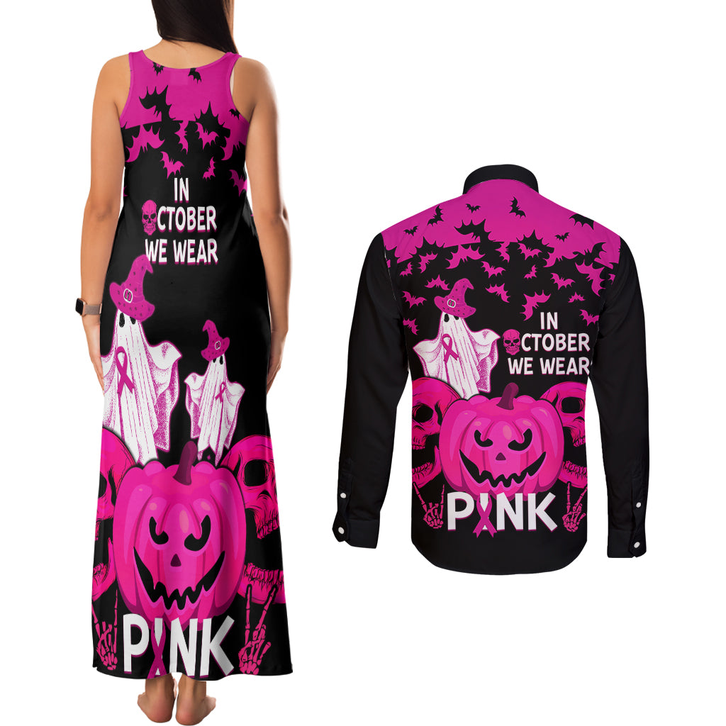 in-october-we-wear-pink-breast-cancer-couples-matching-tank-maxi-dress-and-long-sleeve-button-shirts-halloween-skull-with-pumkin-black-version