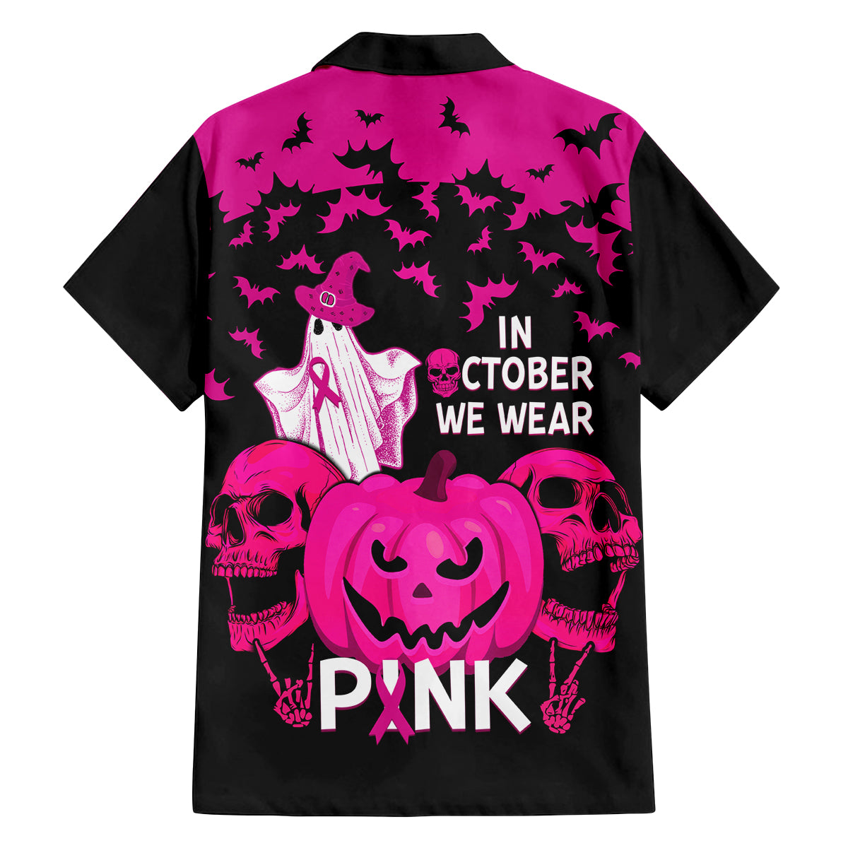 in-october-we-wear-pink-breast-cancer-family-matching-long-sleeve-bodycon-dress-and-hawaiian-shirt-halloween-skull-with-pumkin-black-version