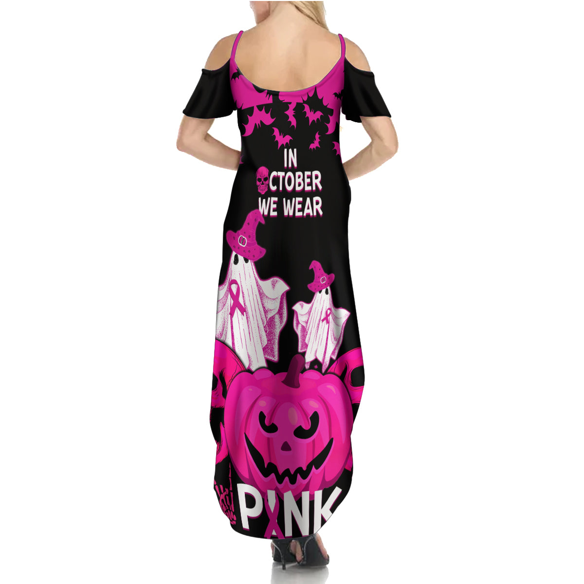 in-october-we-wear-pink-breast-cancer-family-matching-summer-maxi-dress-and-hawaiian-shirt-halloween-skull-with-pumkin-black-version