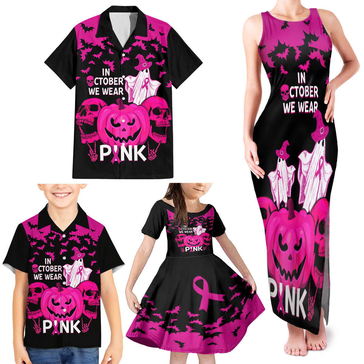 in-october-we-wear-pink-breast-cancer-family-matching-tank-maxi-dress-and-hawaiian-shirt-halloween-skull-with-pumkin-black-version