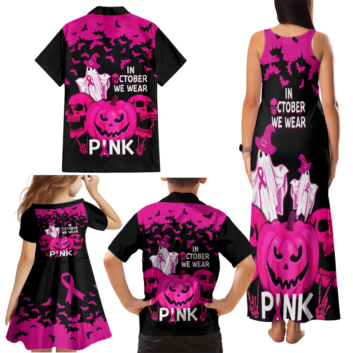 in-october-we-wear-pink-breast-cancer-family-matching-tank-maxi-dress-and-hawaiian-shirt-halloween-skull-with-pumkin-black-version