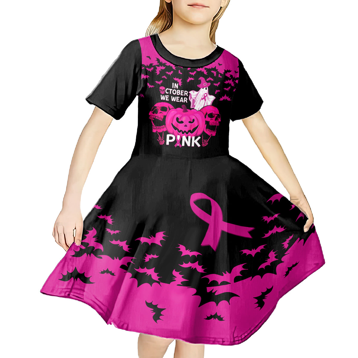 in-october-we-wear-pink-breast-cancer-kid-short-sleeve-dress-halloween-skull-with-pumkin-black-version