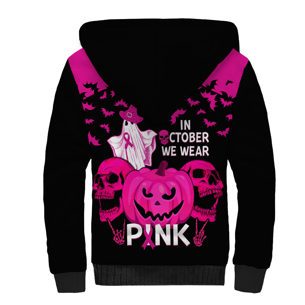 in-october-we-wear-pink-breast-cancer-sherpa-hoodie-halloween-skull-with-pumkin-black-version