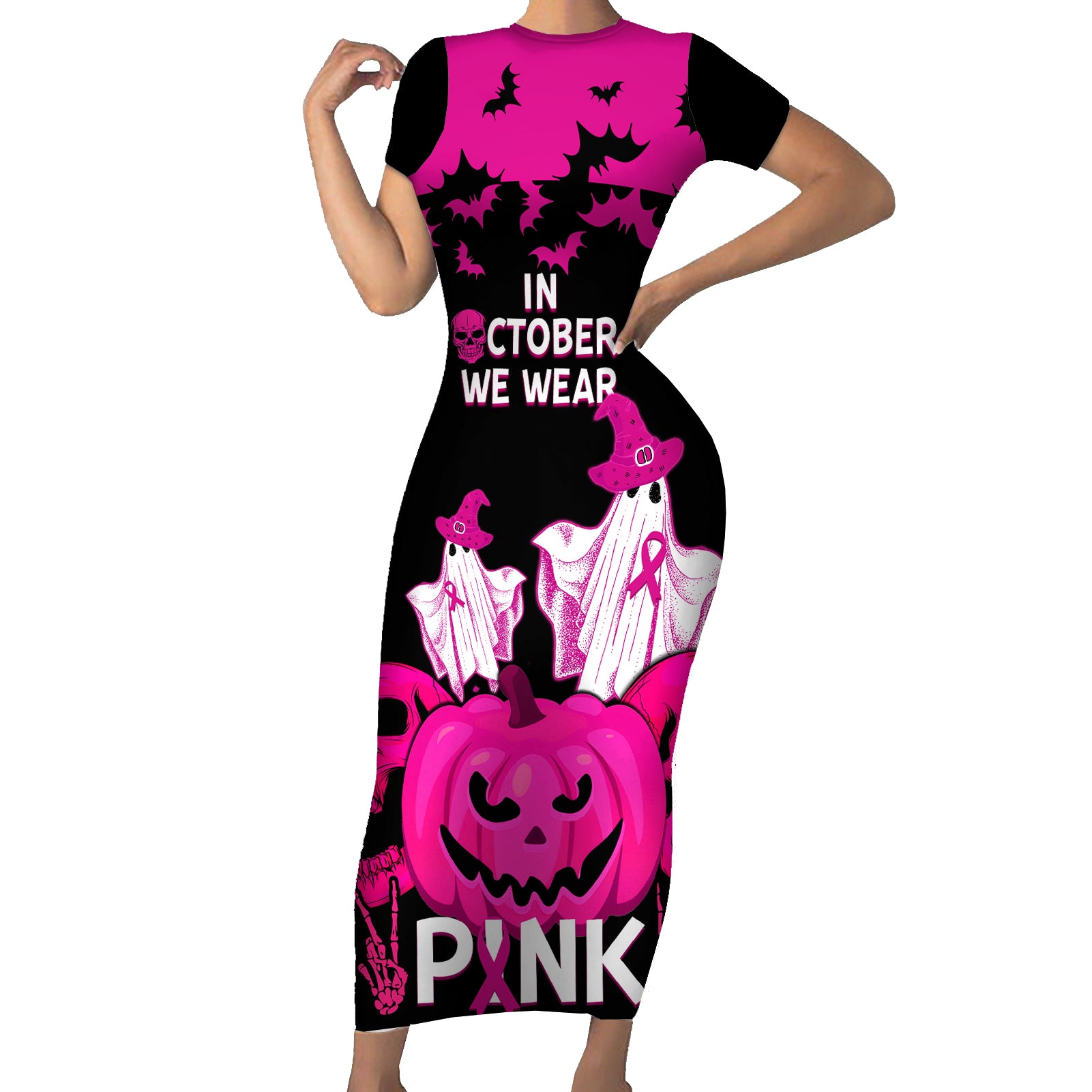 in-october-we-wear-pink-breast-cancer-short-sleeve-bodycon-dress-halloween-skull-with-pumkin-black-version