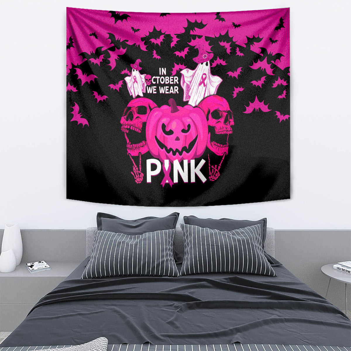 in-october-we-wear-pink-breast-cancer-tapestry-halloween-skull-with-pumkin-black-version