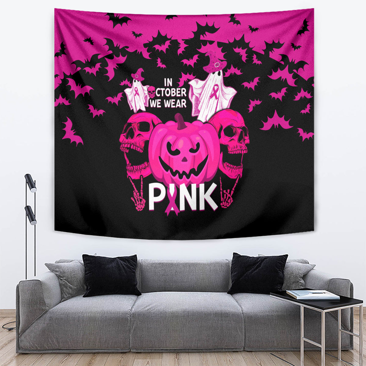 in-october-we-wear-pink-breast-cancer-tapestry-halloween-skull-with-pumkin-black-version