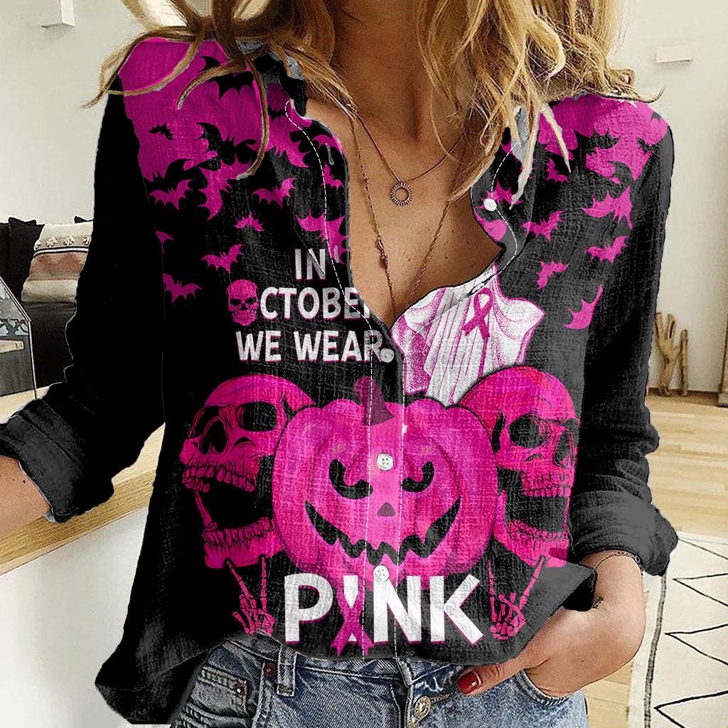 in-october-we-wear-pink-breast-cancer-women-casual-shirt-halloween-skull-with-pumkin-black-version