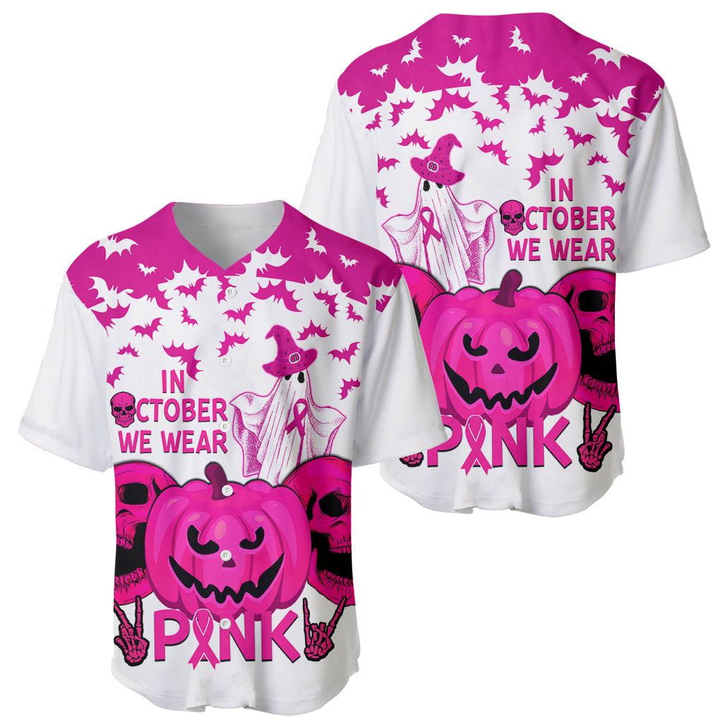 in-october-we-wear-pink-breast-cancer-baseball-jersey-halloween-skull-with-pumkin-white-version