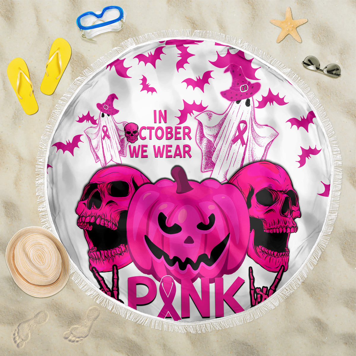 in-october-we-wear-pink-breast-cancer-beach-blanket-halloween-skull-with-pumkin-white-version