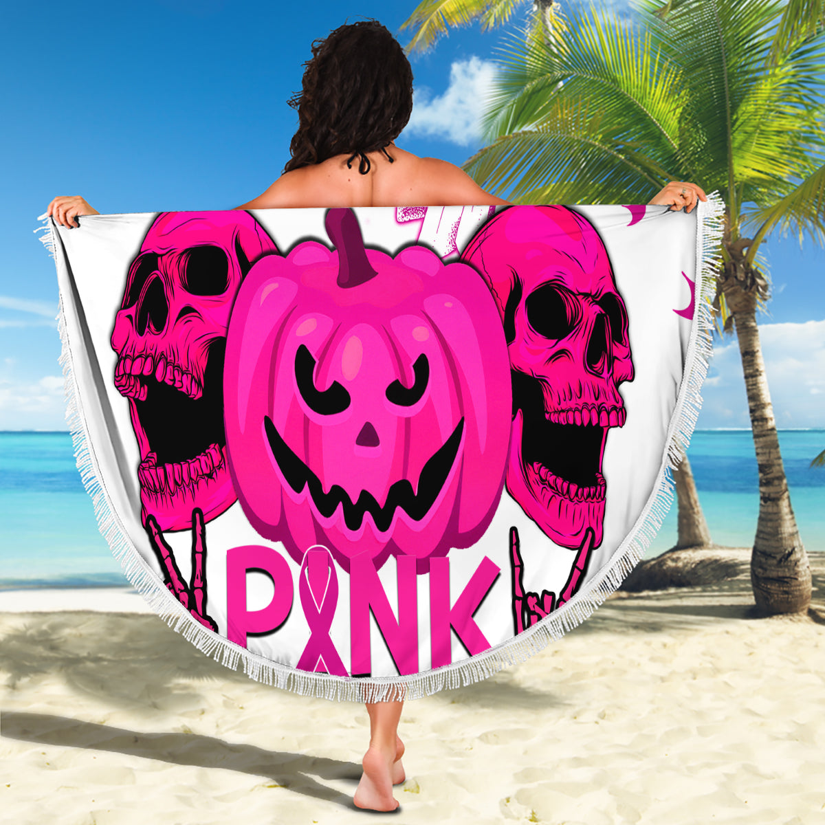 in-october-we-wear-pink-breast-cancer-beach-blanket-halloween-skull-with-pumkin-white-version