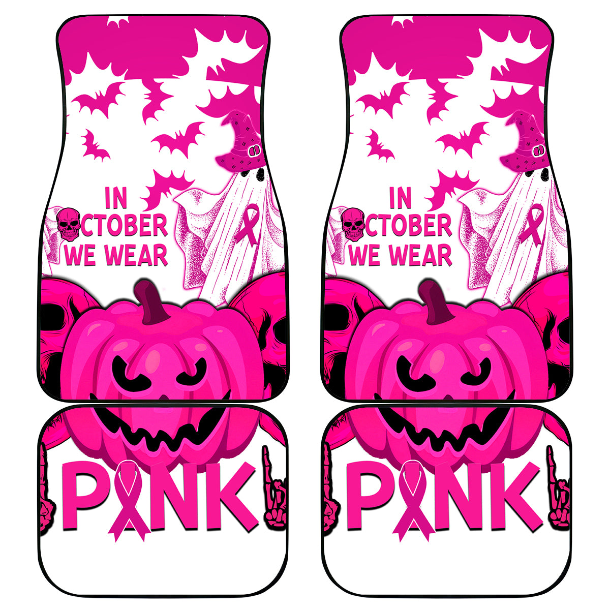 in-october-we-wear-pink-breast-cancer-car-mats-halloween-skull-with-pumkin-white-version