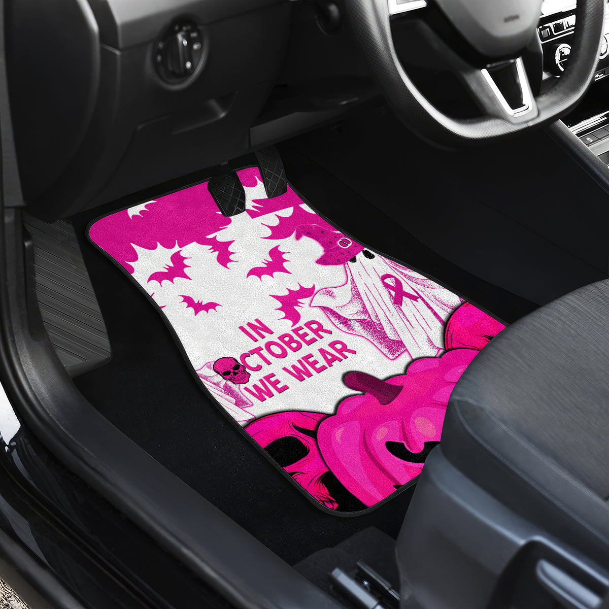 in-october-we-wear-pink-breast-cancer-car-mats-halloween-skull-with-pumkin-white-version