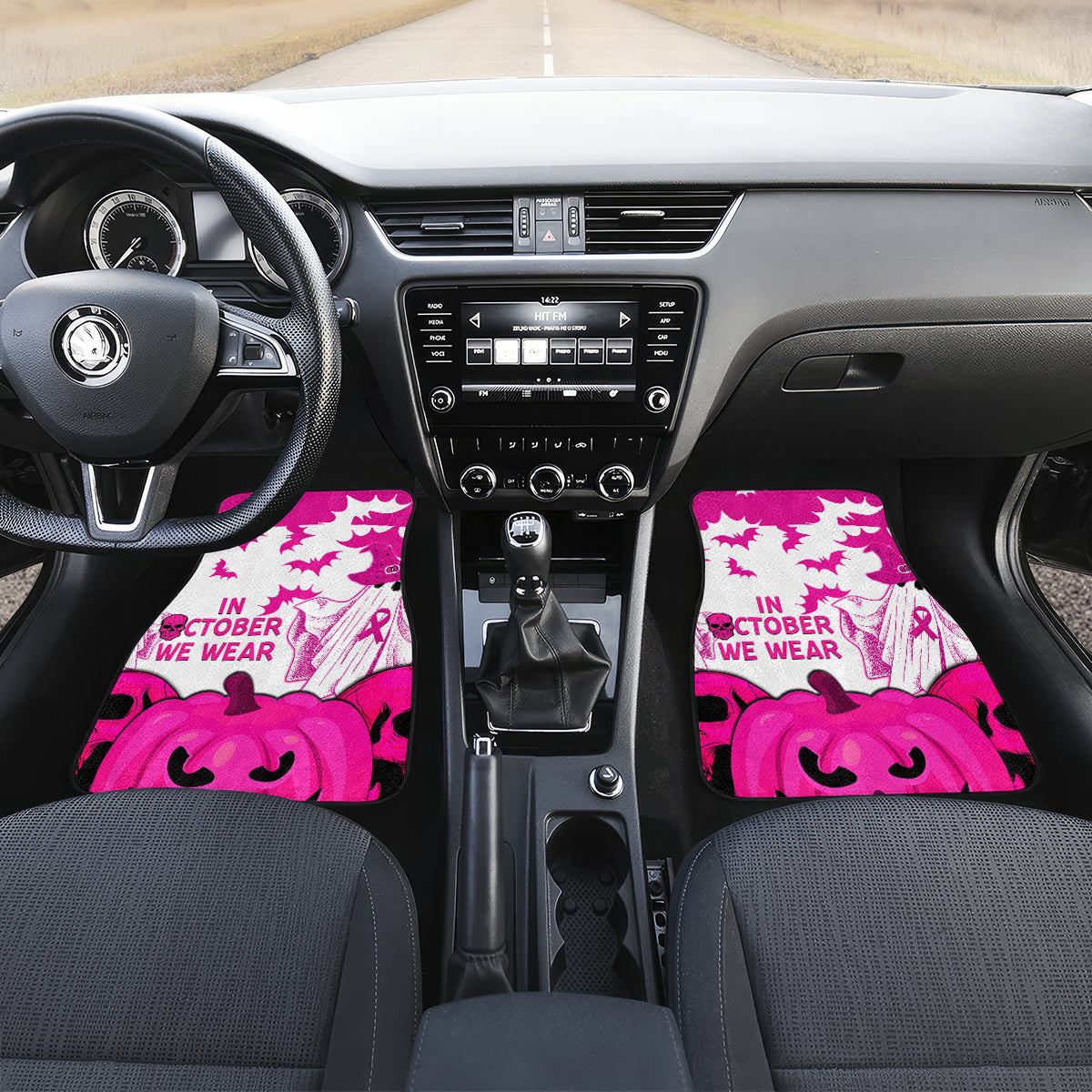 in-october-we-wear-pink-breast-cancer-car-mats-halloween-skull-with-pumkin-white-version