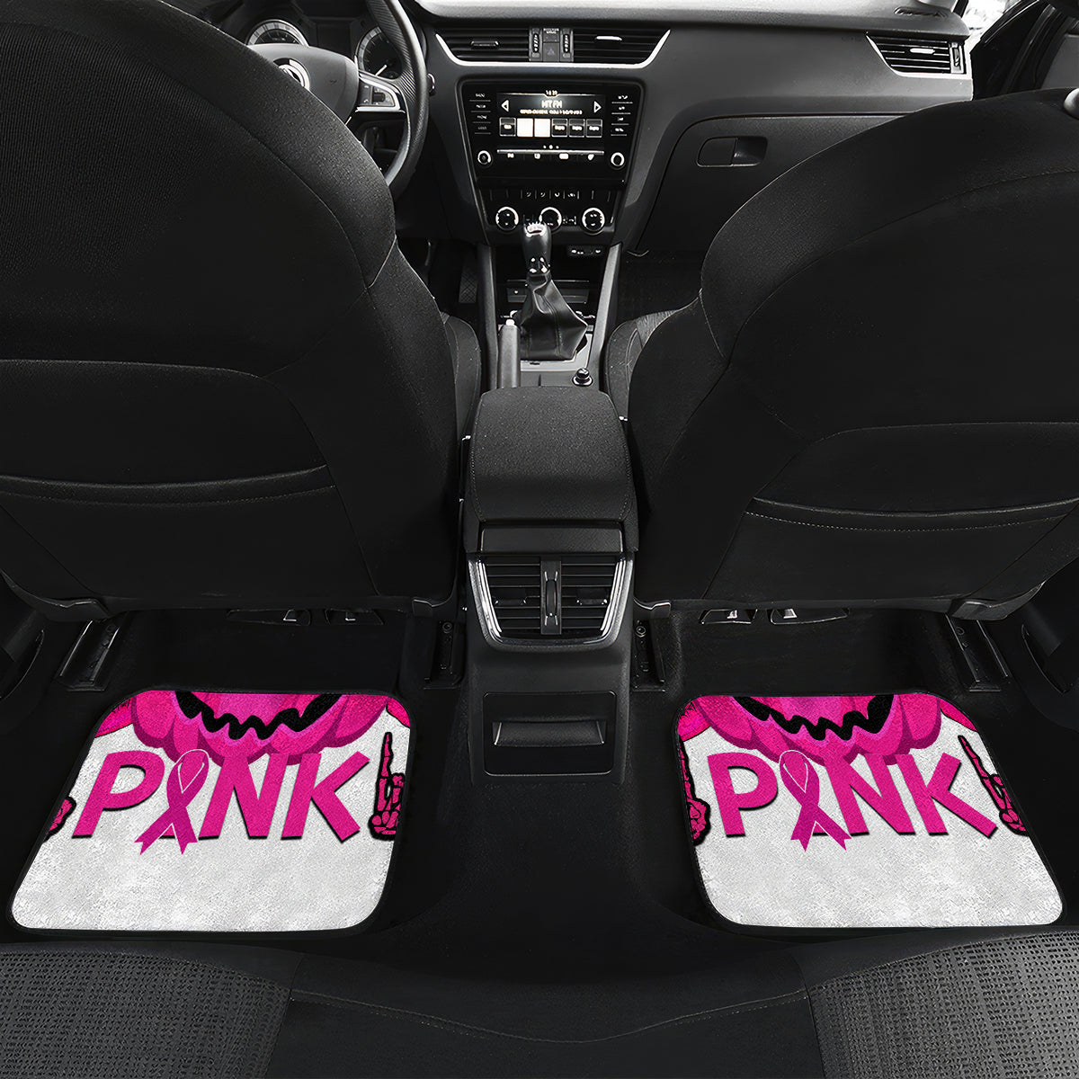 in-october-we-wear-pink-breast-cancer-car-mats-halloween-skull-with-pumkin-white-version