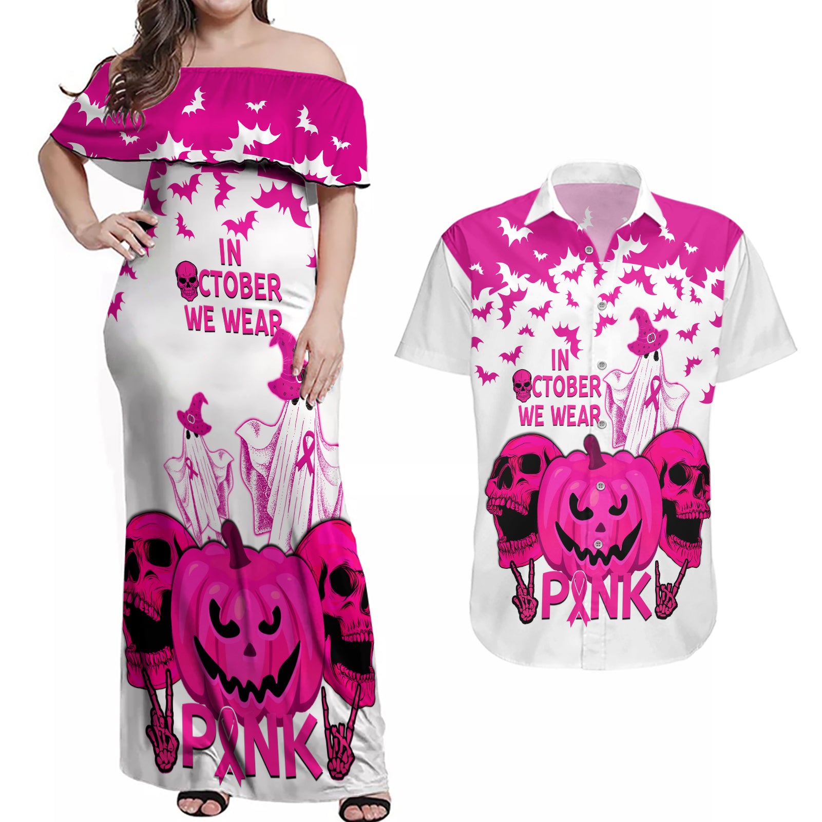 in-october-we-wear-pink-breast-cancer-couples-matching-off-shoulder-maxi-dress-and-hawaiian-shirt-halloween-skull-with-pumkin-white-version