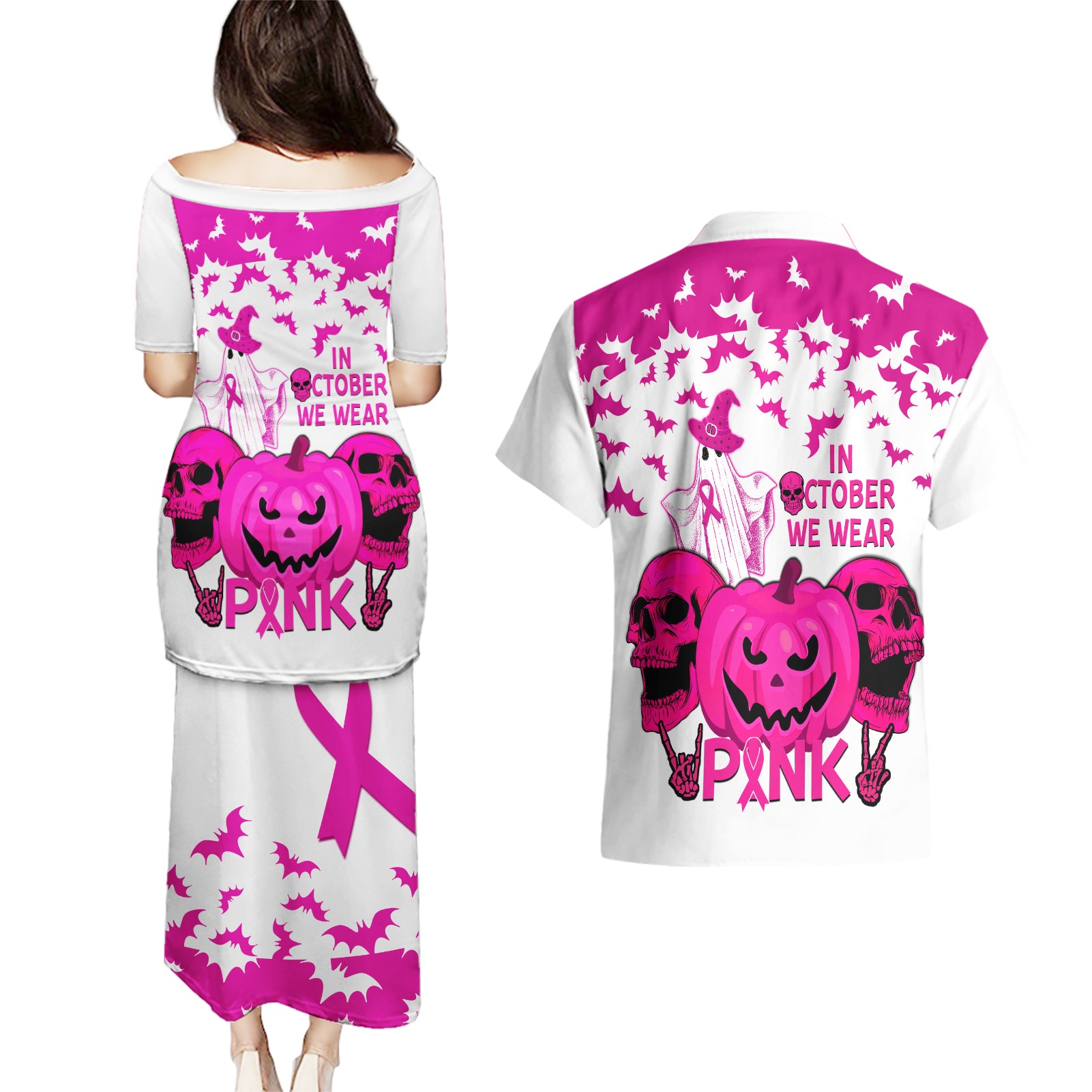 in-october-we-wear-pink-breast-cancer-couples-matching-puletasi-dress-and-hawaiian-shirt-halloween-skull-with-pumkin-white-version