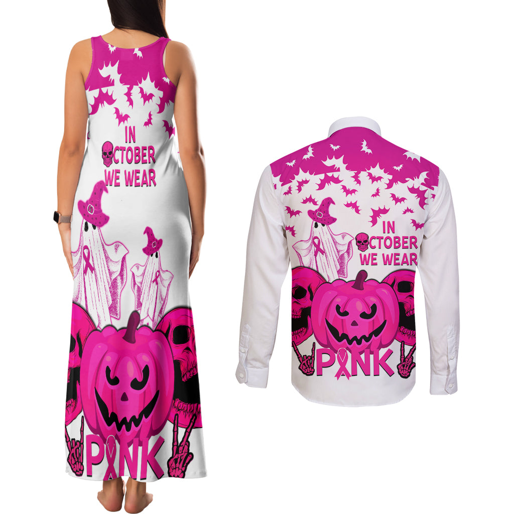 in-october-we-wear-pink-breast-cancer-couples-matching-tank-maxi-dress-and-long-sleeve-button-shirts-halloween-skull-with-pumkin-white-version